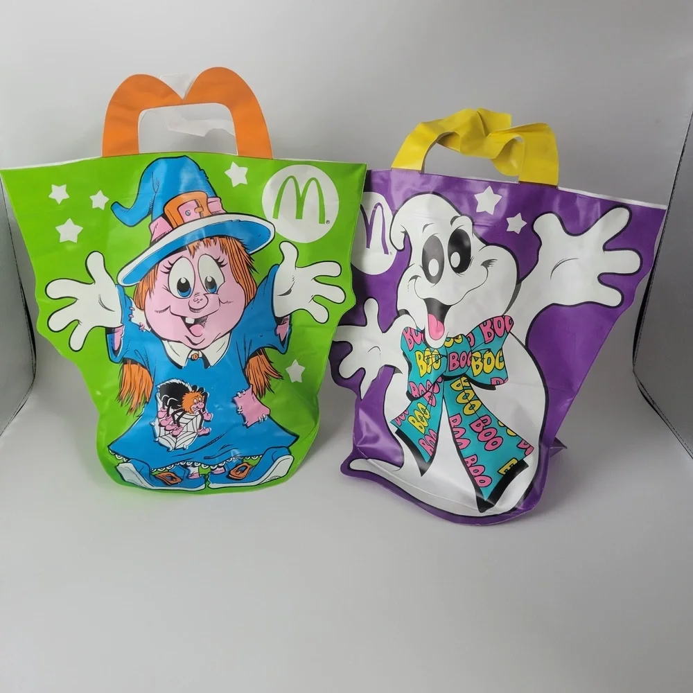 VTG McDonalds Vinyl McBoo Haloween Bags Ghost Witch Glow In The Dark 1990